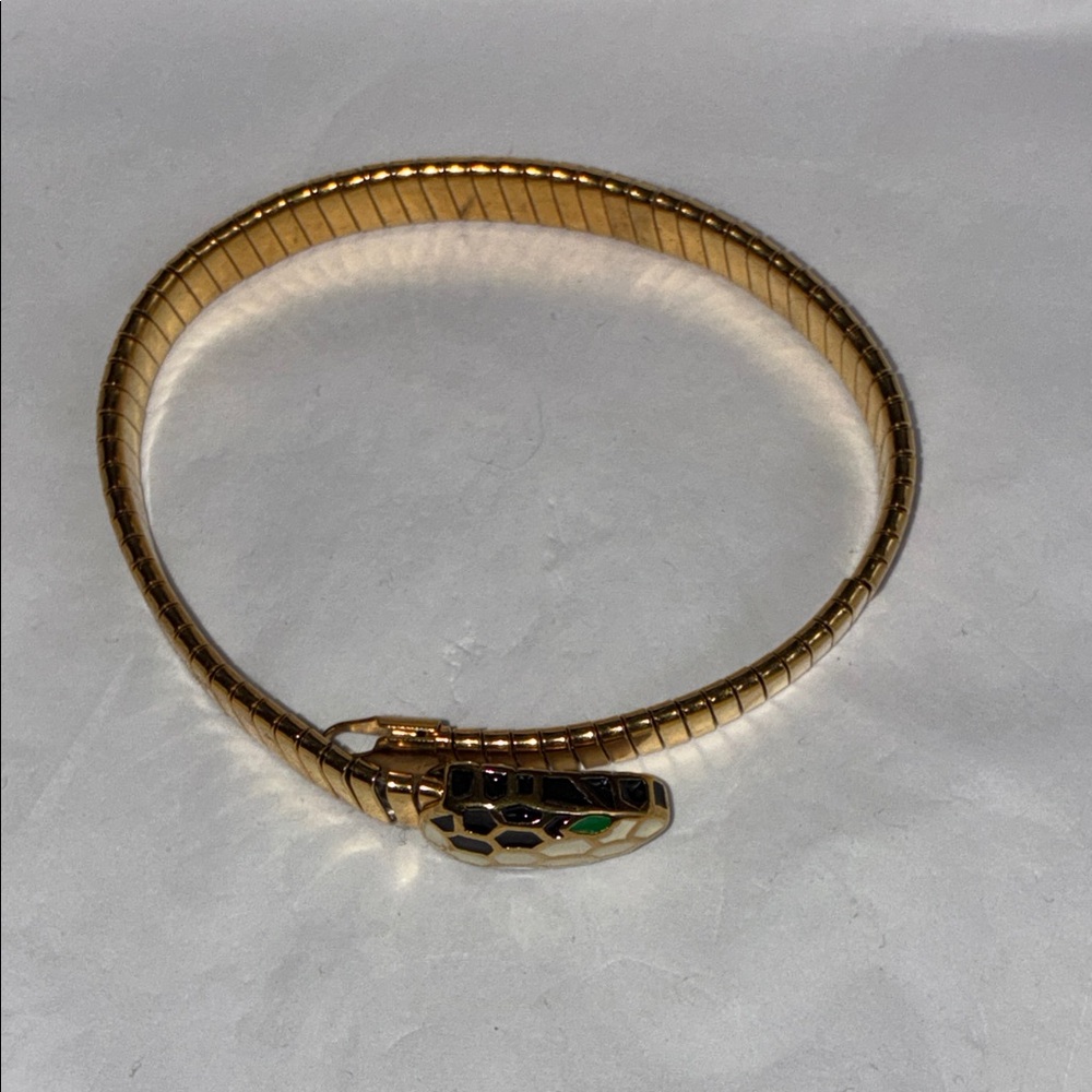 Gold-Tone Snake Head Stretch Bracelet with Enamel Accents - Picture 3 of 6